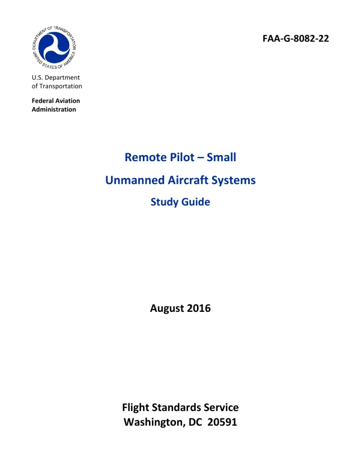 Cover of Remote Pilot - Small Unmanned Aircraft Systems Study Guide